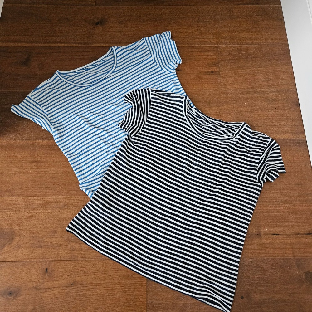 J.Crew 100% Linen Striped T-Shirt Set of 2 striped Navy/Blue/White Small